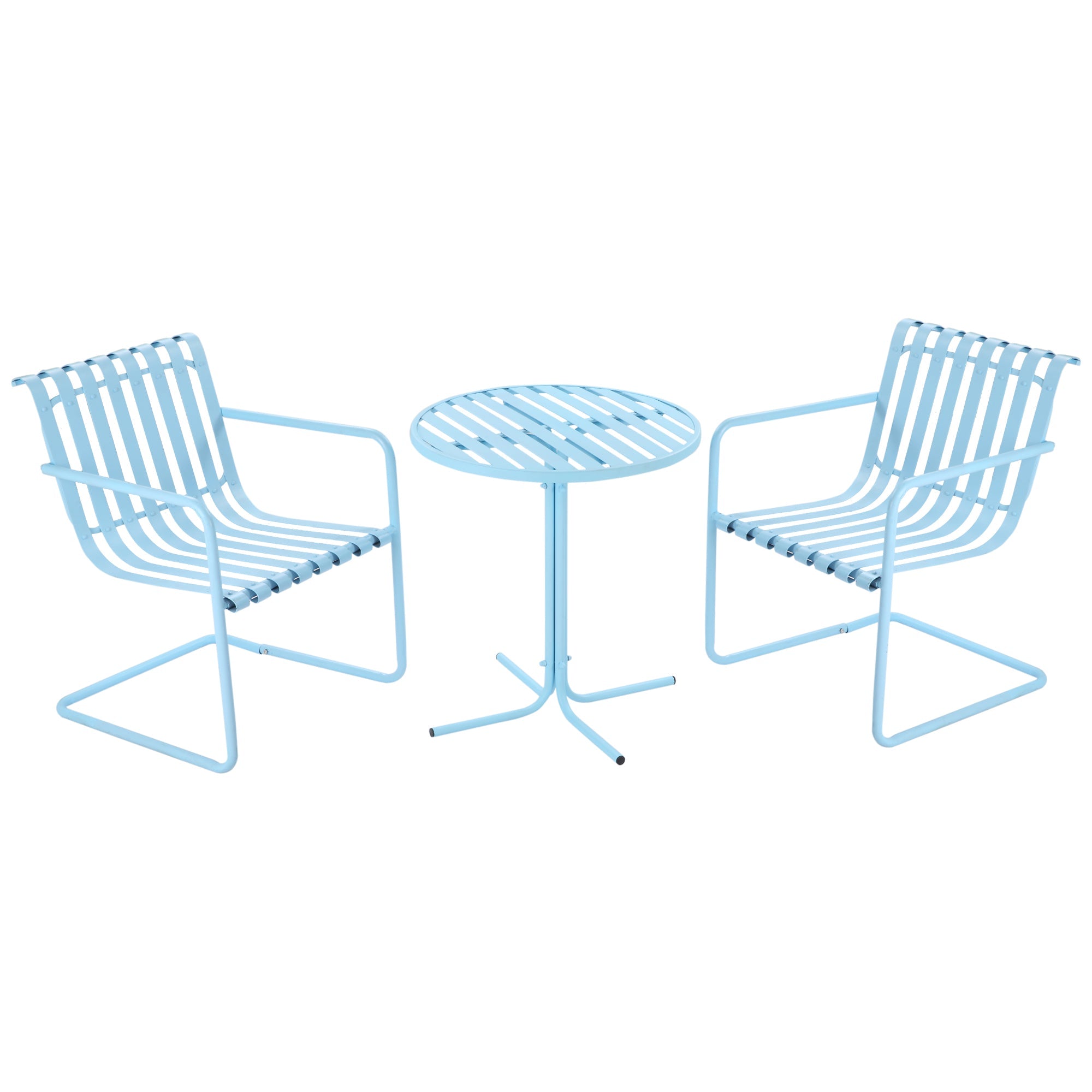 Outsunny Sky Blue Oasis: 3pc Patio Bistro Set, Outdoor Garden Furniture with 2 Chairs and Round Table