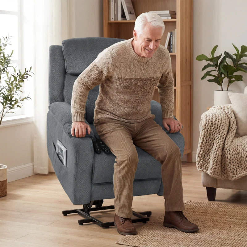 Power Recliner Chair with Massage, Electric Lift Chair for Elderly with Side Pockets, 2 Memory Positions, Remote, Grey