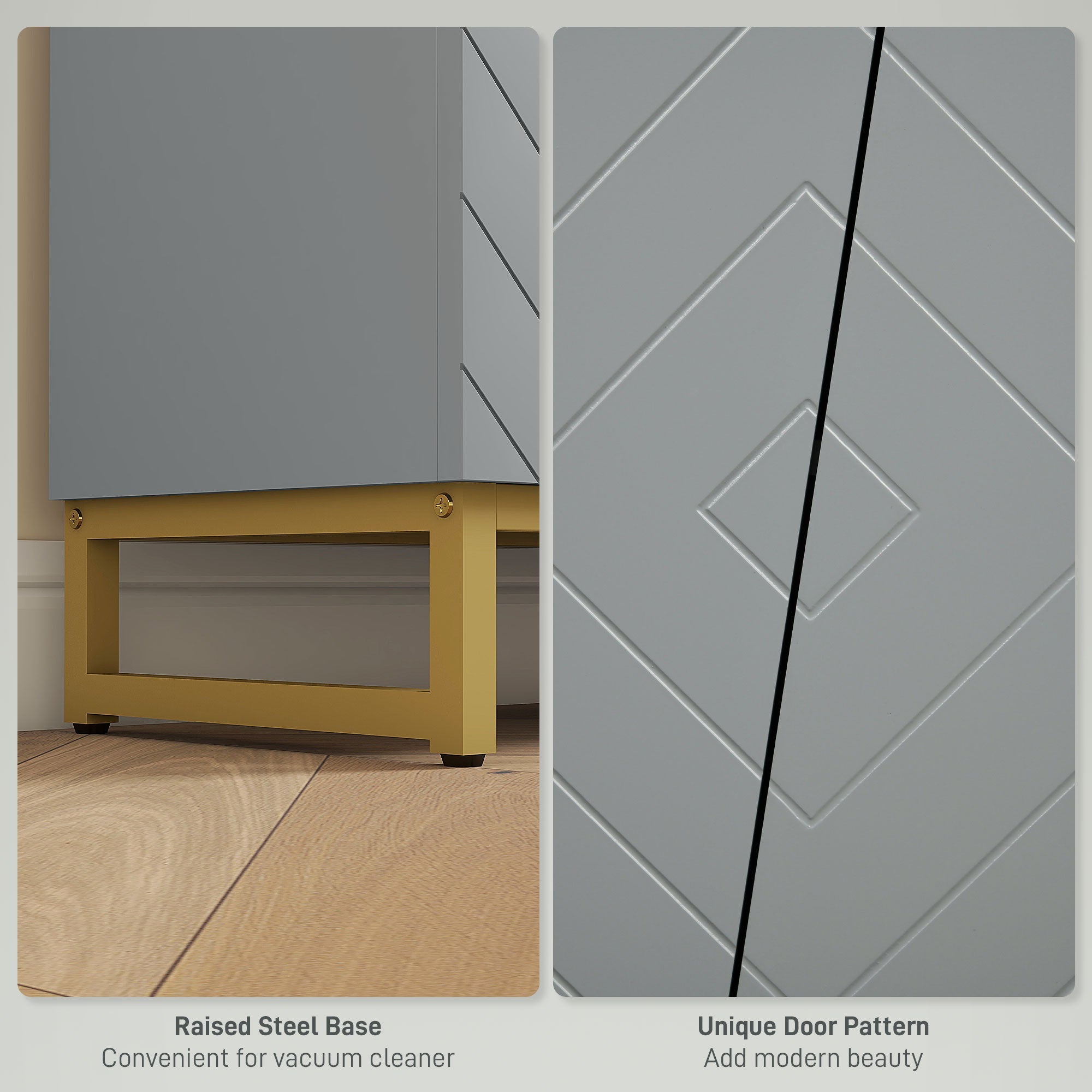 HOMCOM Grey Metal Base Accent Cabinet: Sideboard Bar Cabinet with 4 Doors and Adjustable Shelves for Living Room, Hallway