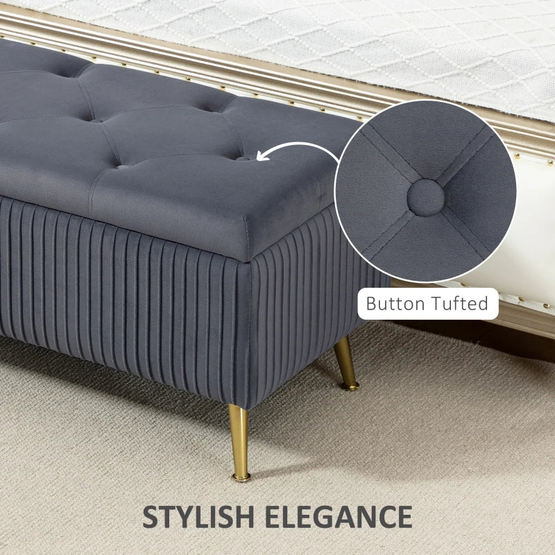 Storage Ottoman Bench, 43 Inch Large Storage Chest with Steel Legs and Padded Seat, Foot Rest, Load 485 lbs, Dark Grey