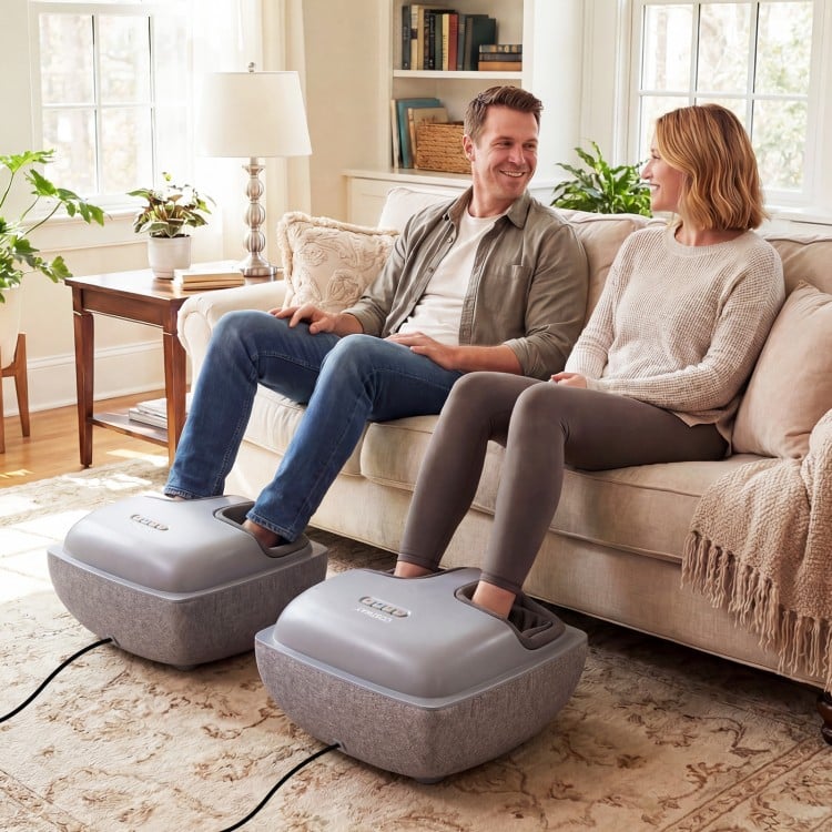 Shiatsu Foot Massager with 3-Level Deep Kneading and Air Compression-Gray