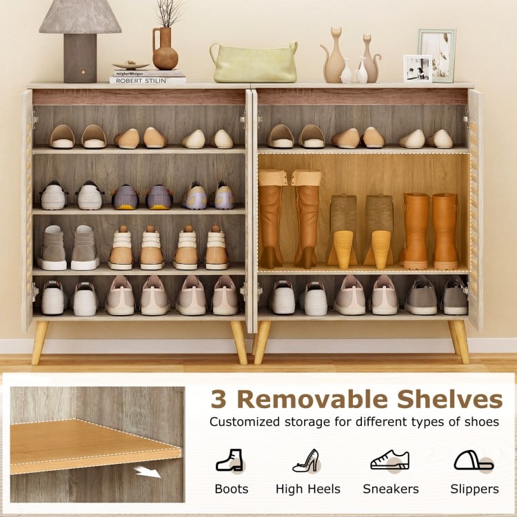 Shoe Cabinet with Louvered Doors and Removable Shelves-Natural