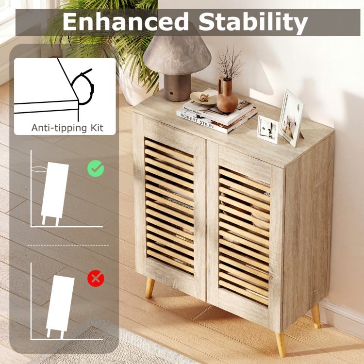 Shoe Cabinet with Louvered Doors and Removable Shelves-Natural