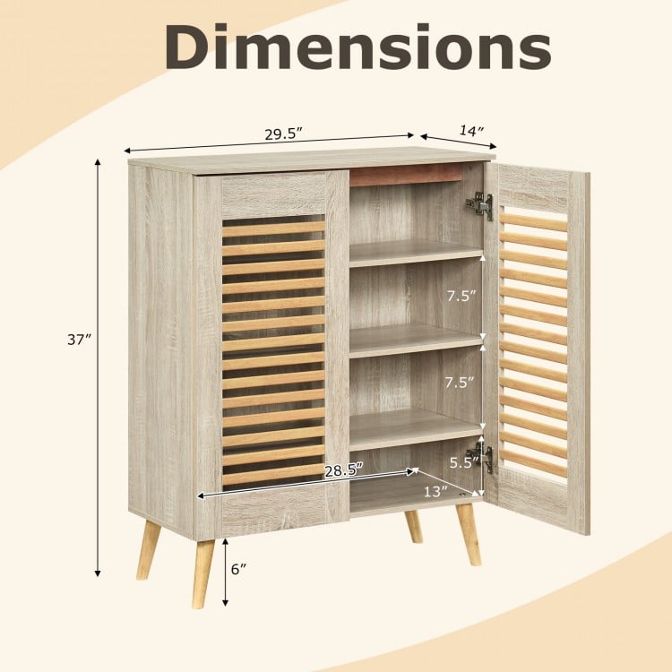 Shoe Cabinet with Louvered Doors and Removable Shelves-Natural