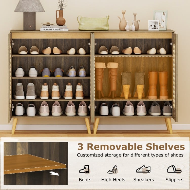 Shoe Cabinet with Louvered Doors and Removable Shelves-Walnut