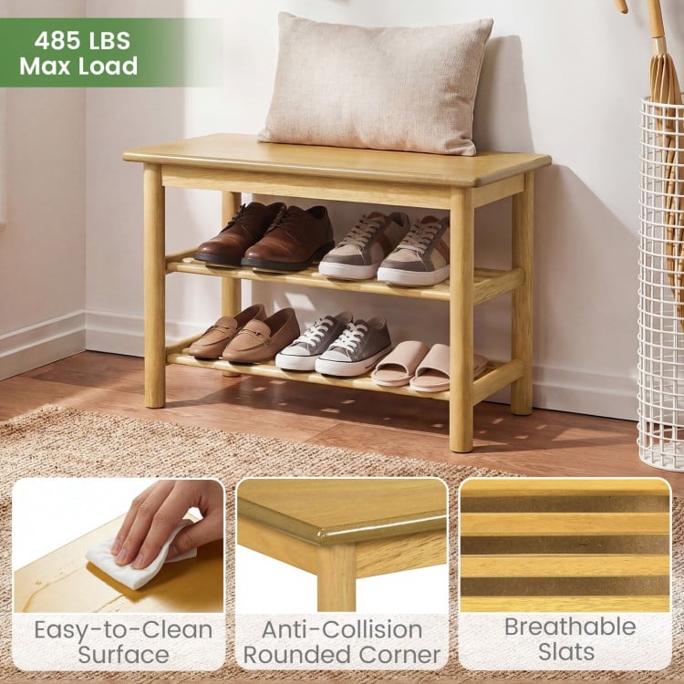 Shoe Rack Bench 3-Tier Rubberwood Shoe Changing Bench-Natrual