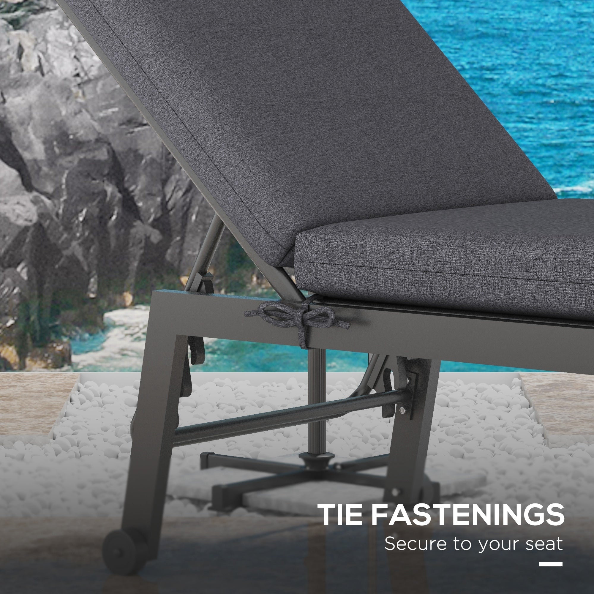 Outsunny 2-Piece Back and Seat Cushion Pillows Replacement, Patio Chair Cushions Set with Ties for Indoor Outdoor, Grey