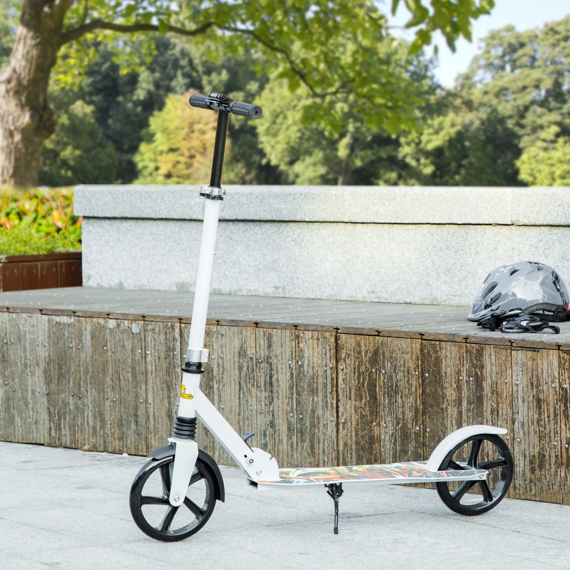 Qaba Kick Scooter for Kids Ages 6-12 with Adjustable Height, Rear-Fender Brake, 200mm Big Wheel, Foldable Design, White