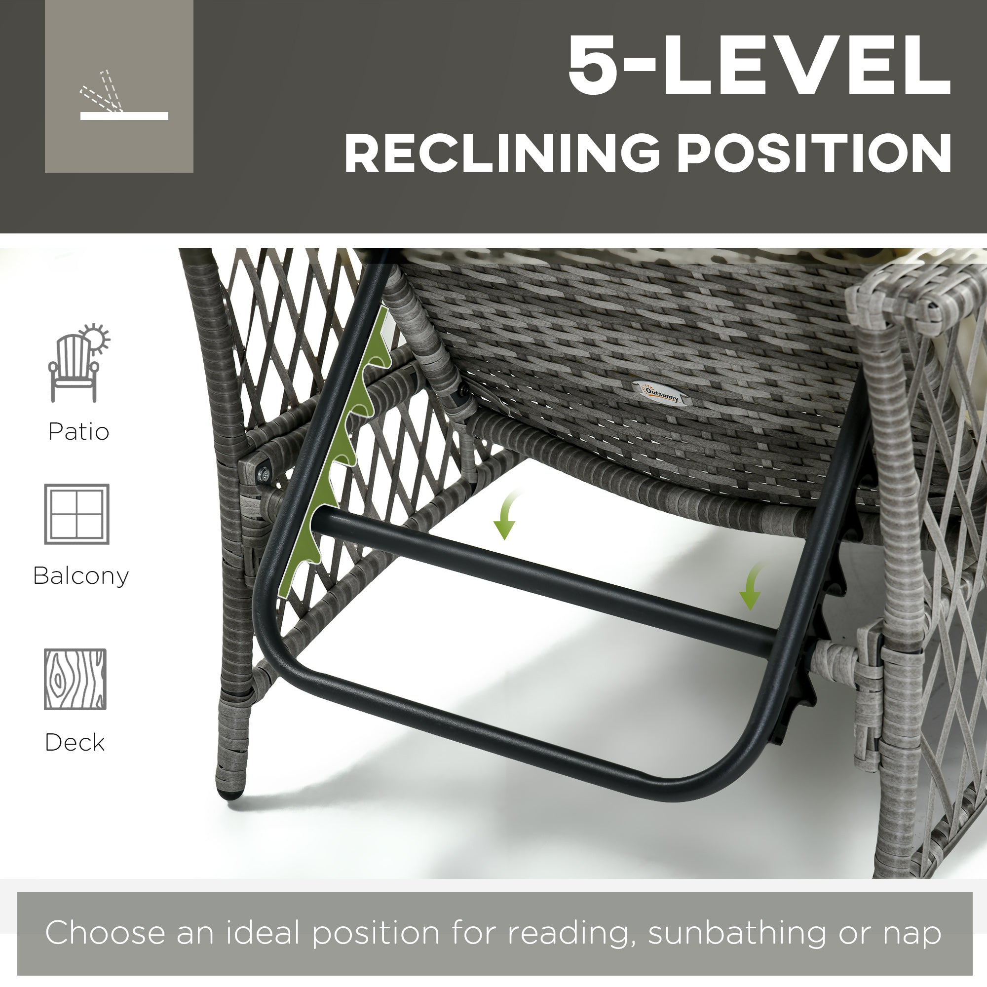 Outsunny Rattan Sun Lounger Set 2PC Deluxe Outdoor Recliner PE Wicker Patio Garden Chaise Green