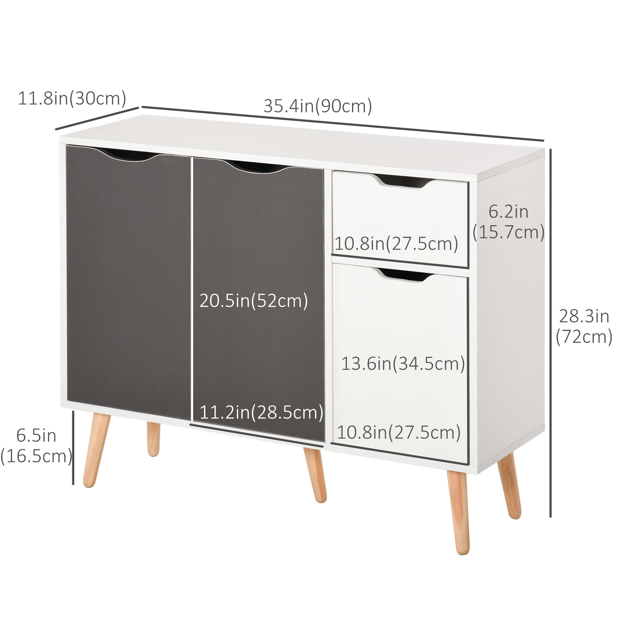 HOMCOM 28" Sideboard Sophistication: Storage Cabinet with Drawer, Solid Frame for Bedroom, Living Room, Home Office, Grey