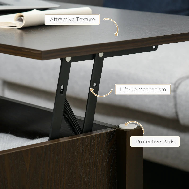 Lift Top Coffee Table, Modern Center Table with Storage Shelves and Hidden Compartment for Living Room, 41" L, Espresso