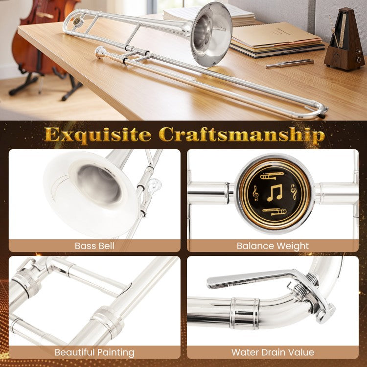 B♭ Tenor Slide Trombone for Beginners with Case, 7C Mouthpiece & Accessories