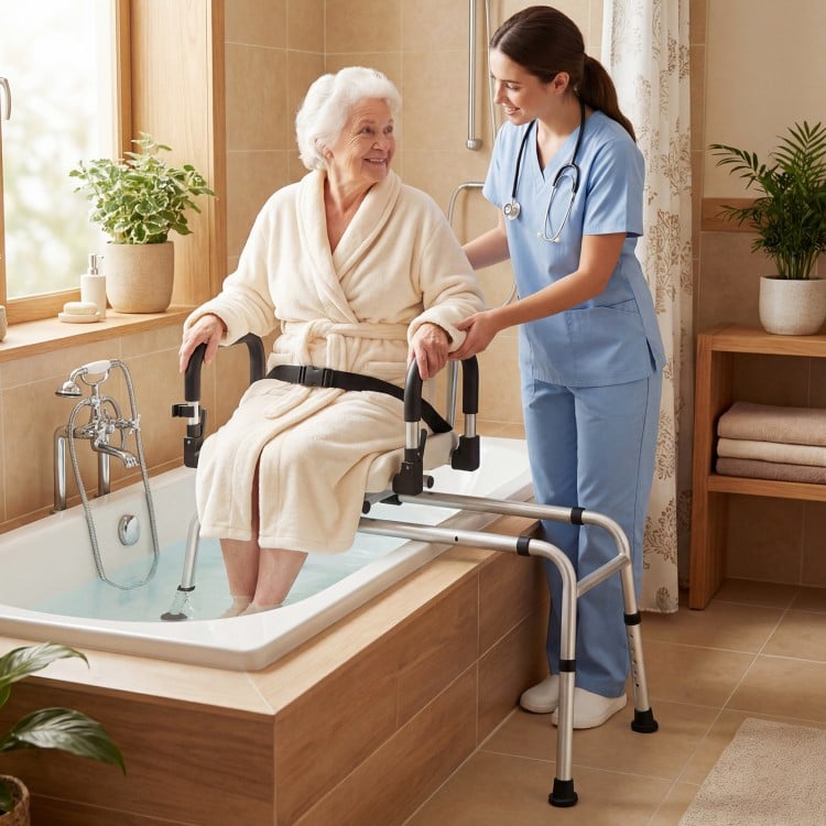 Sliding Shower Chair with Backrest and Swivel Seat for Handicap and Seniors-Silver