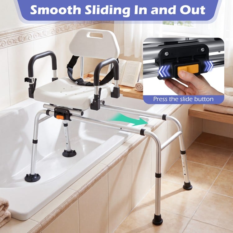 Sliding Shower Chair with Backrest and Swivel Seat for Handicap and Seniors-Silver