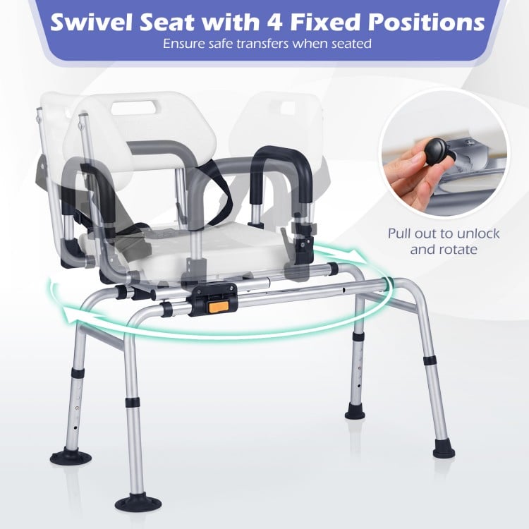 Sliding Shower Chair with Backrest and Swivel Seat for Handicap and Seniors-Silver
