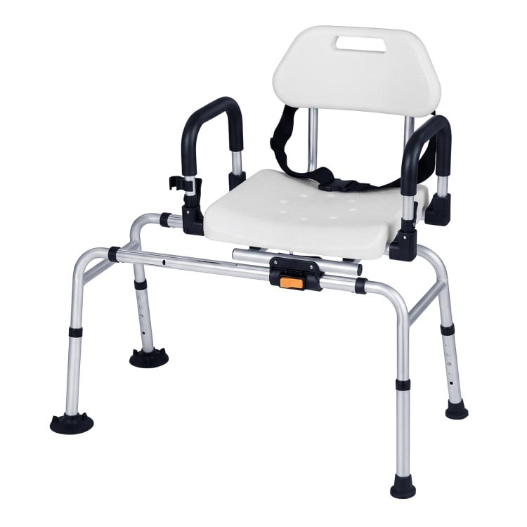 Sliding Shower Chair with Backrest and Swivel Seat for Handicap and Seniors-Silver
