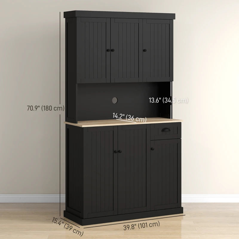 71" Kitchen Pantry Buffet with Hutch Storage Cabinet Microwave Oven Stand with Drawer, Black