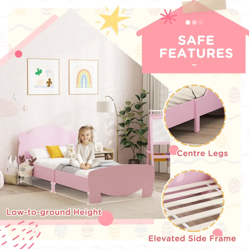 Qaba Twin Bed Frame with Bear Shaped Headboard & Footboard, Slats Support, No Box Spring Needed, for Boys, Girls, Pink