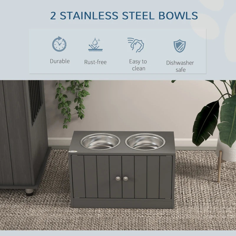 Elevated Dog Bowls for Large Dogs Pet Feeding Station with Stand, Storage, 2 Stainless Steel Food and Water Bowls, Grey