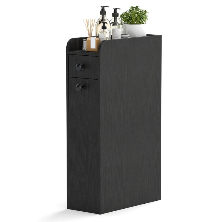 Small Bathroom Storage Cabinet 4-Tier with Slide Out Drawers on Casters-Black