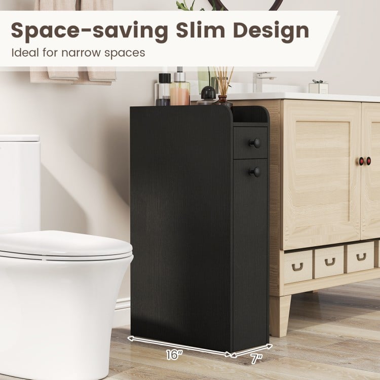 Small Bathroom Storage Cabinet 4-Tier with Slide Out Drawers on Casters-Black