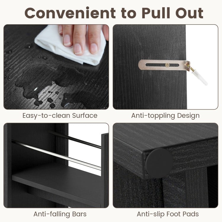 Small Bathroom Storage Cabinet 4-Tier with Slide Out Drawers on Casters-Black