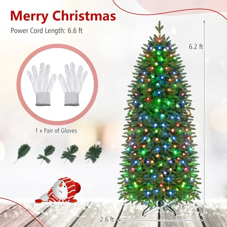 Smart Pencil Christmas Tree with 220 Pre-Lit RGB LED Lights – 7.4 ft Artificial Christmas Tree with App & Remote Control