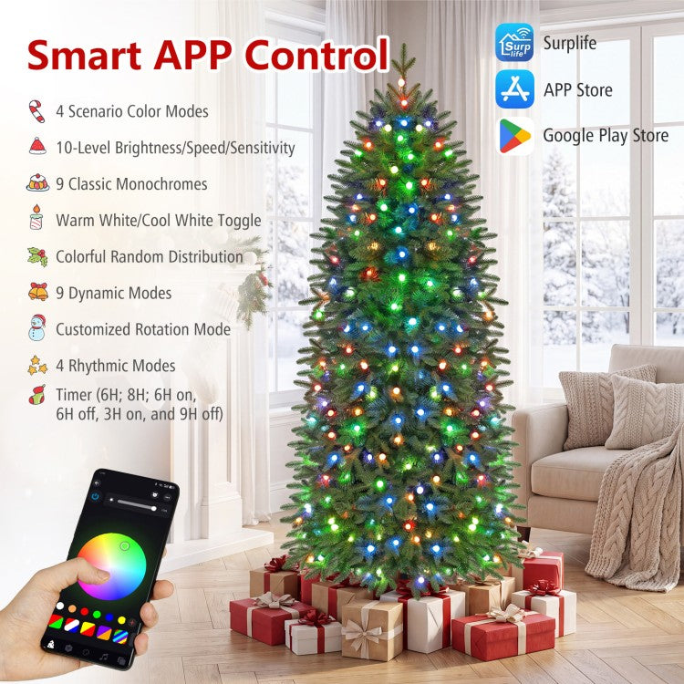 Smart Pencil Christmas Tree with 220 Pre-Lit RGB LED Lights – 7.4 ft Artificial Christmas Tree with App & Remote Control