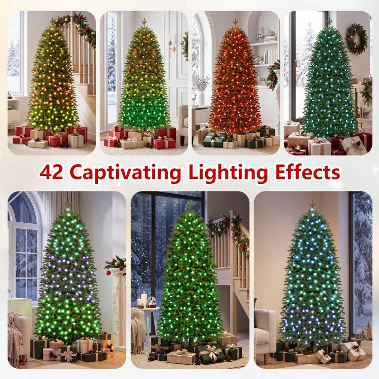 Smart Pencil Christmas Tree with 220 Pre-Lit RGB LED Lights – 7.4 ft Artificial Christmas Tree with App & Remote Control