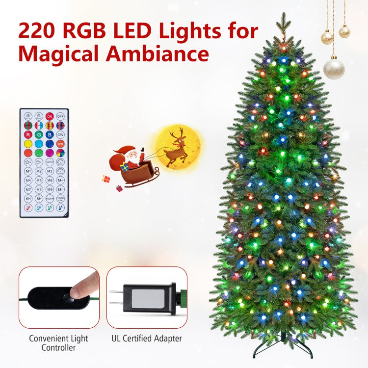 Smart Pencil Christmas Tree with 220 Pre-Lit RGB LED Lights – 7.4 ft Artificial Christmas Tree with App & Remote Control