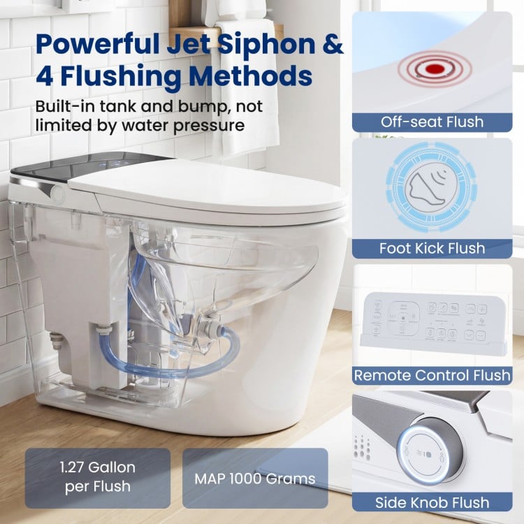 Smart Toilet with Built-in Bidet ADA Height with Auto Flush and Heated Seat and Remote