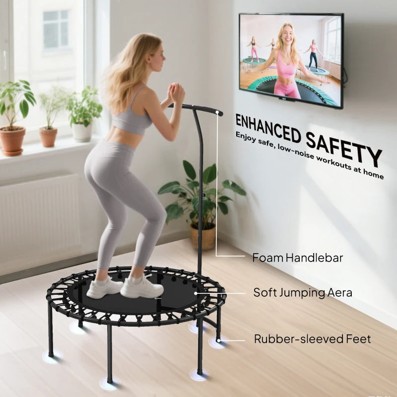 Soozier 40" Foldable Mini Rebounder Trampoline with Adjustable Handle, Quiet Indoor Fitness Trampoline for Adults & Teens – Black