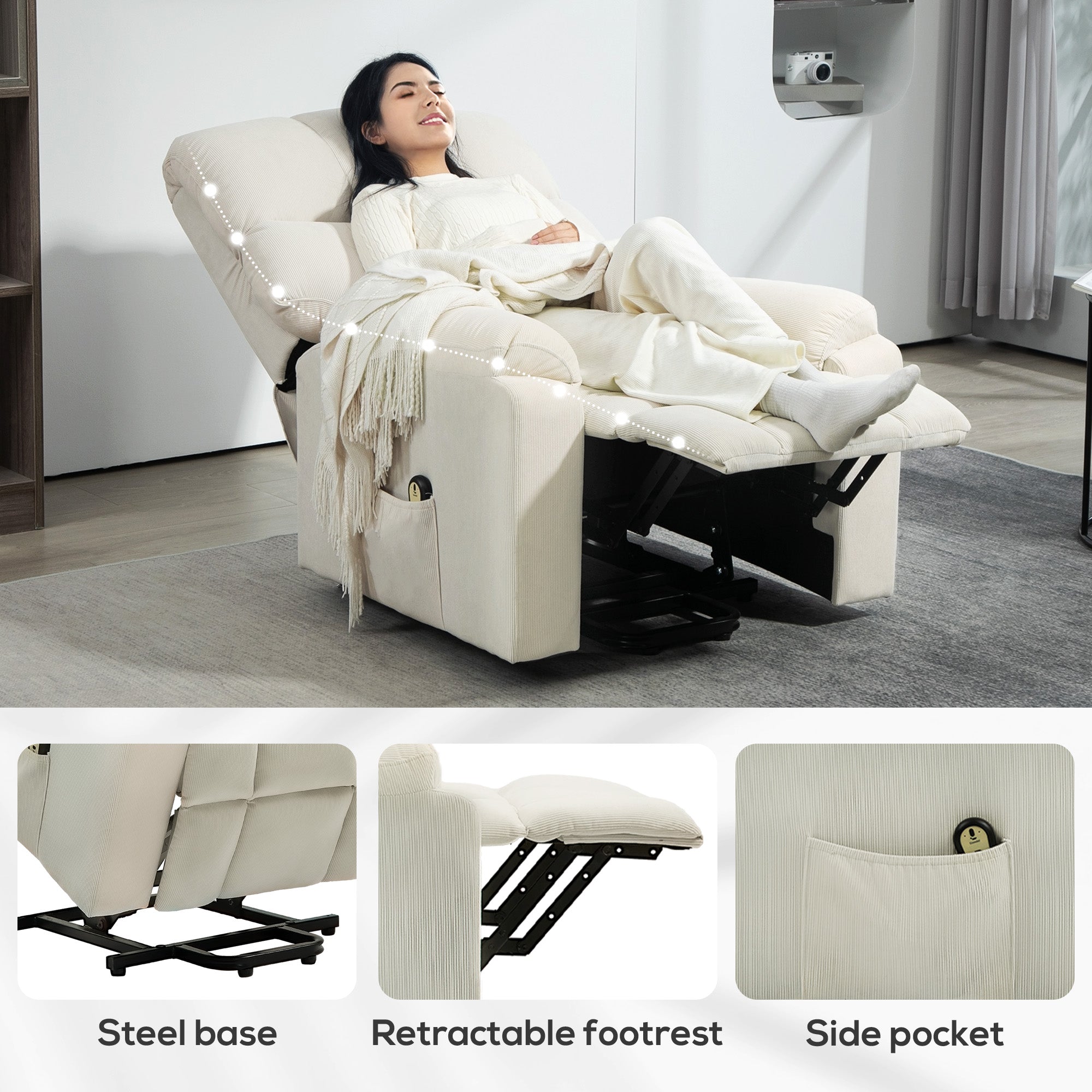 HOMCOM Lift Chair for Seniors, Microfibre Upholstered Power Recliner Chair with Remote, Quick Assembly, Cream White
