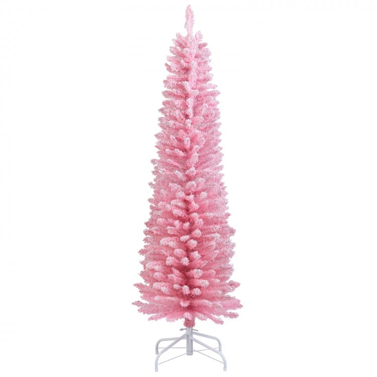 Snow Flocked 5 FT Artificial Pink Xmas Tree with 328/460/635/1000 Branch Tips