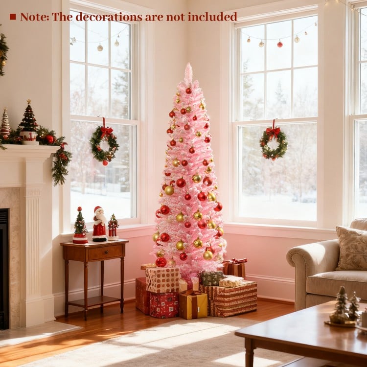 Snow Flocked 5 FT Artificial Pink Xmas Tree with 328/460/635/1000 Branch Tips