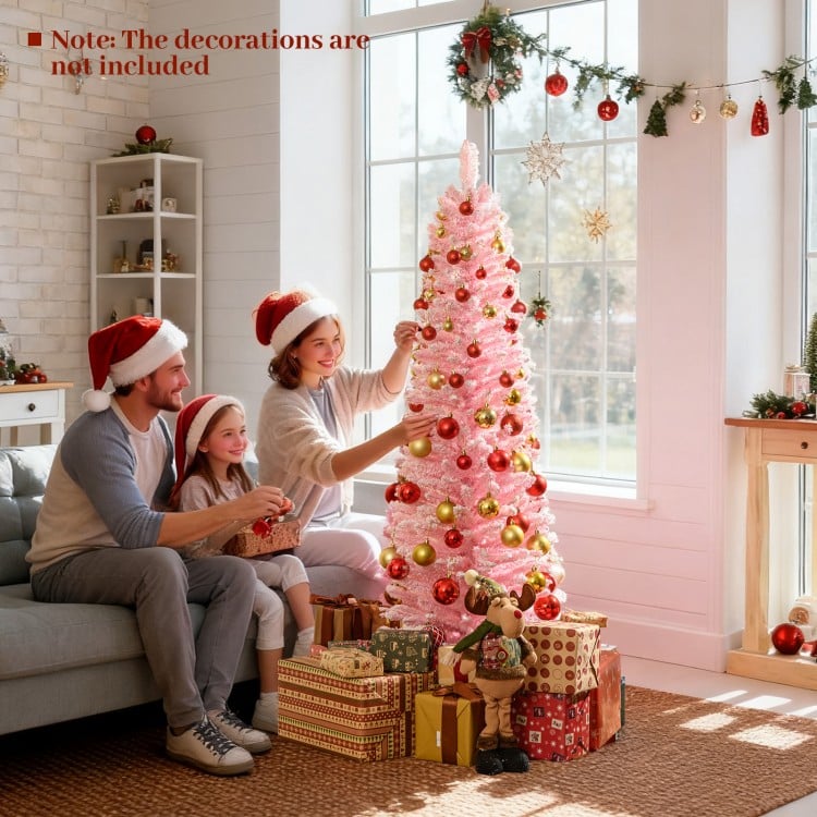 Snow Flocked 5 FT Artificial Pink Xmas Tree with 328/460/635/1000 Branch Tips