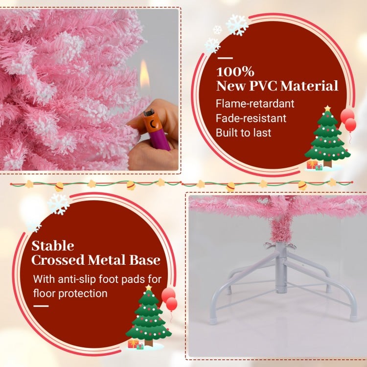 Snow Flocked 5 FT Artificial Pink Xmas Tree with 328/460/635/1000 Branch Tips