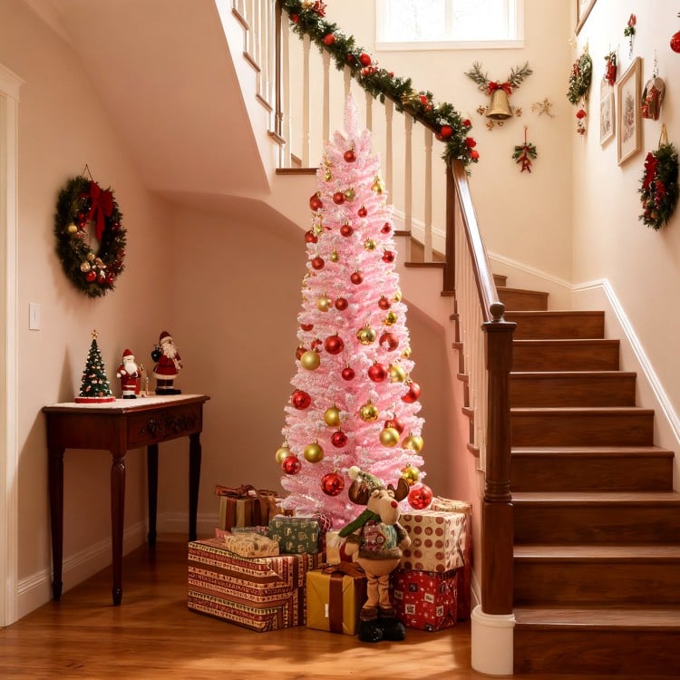 Snow Flocked 5 FT Artificial Pink Xmas Tree with 328/460/635/1000 Branch Tips