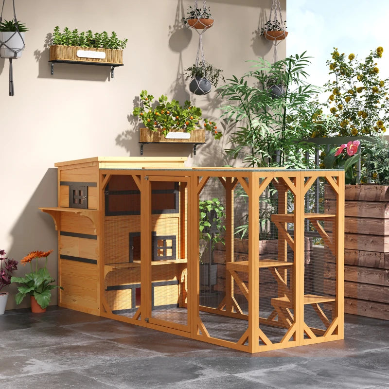 Cat House, Outdoor 3-Tier Kitty Shelter, Weather Resistant, w/ Escape Door