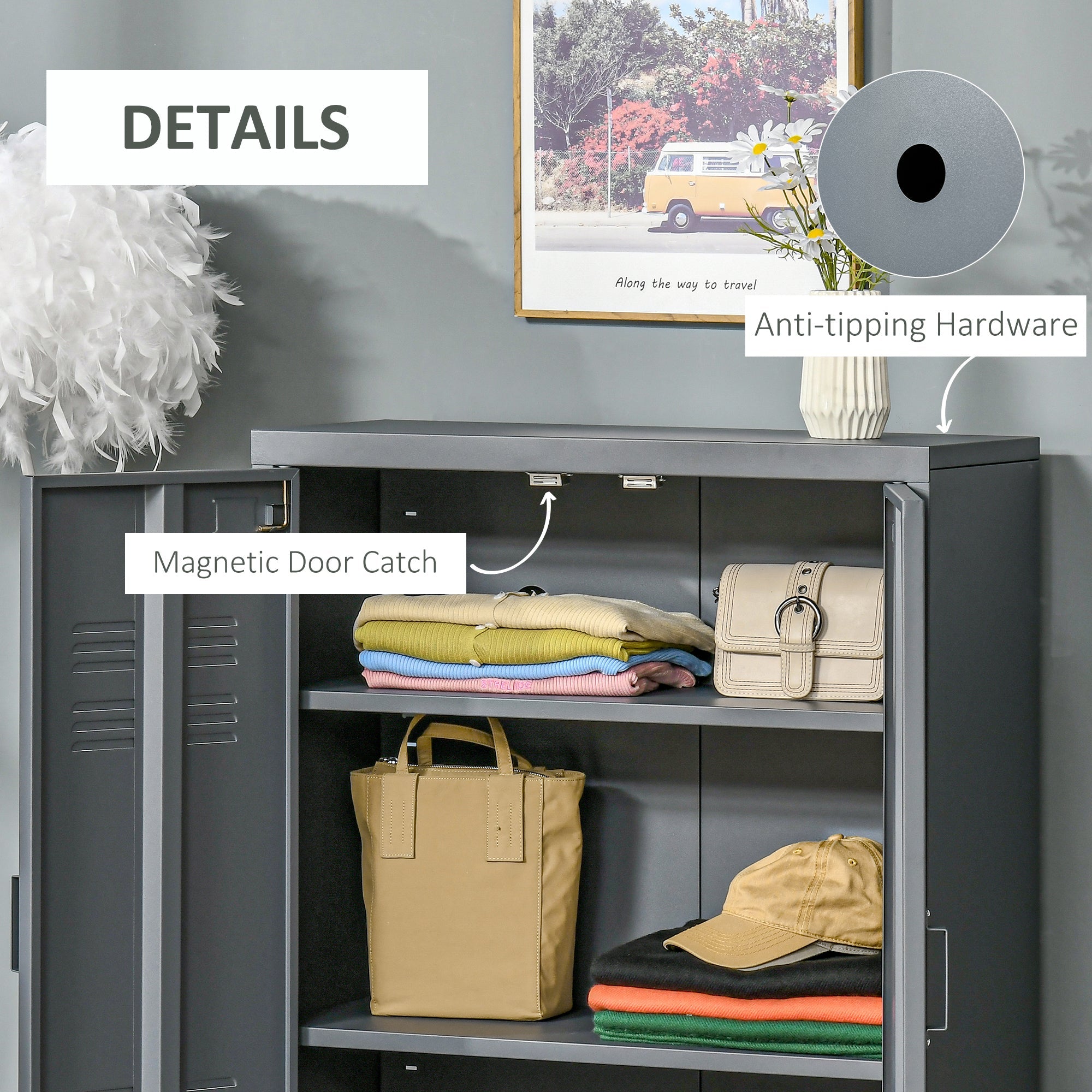 HOMCOM Industrial Chic: Metal Storage Cabinet Grey Sideboard with Louvered Doors, Adjustable Shelves for Versatile Storage