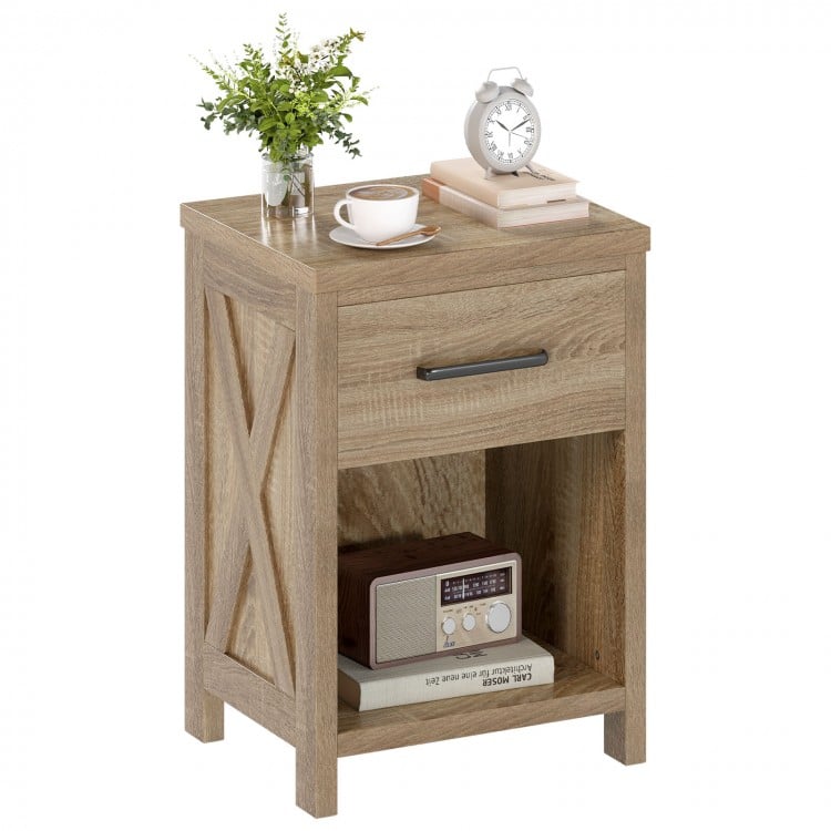 Nightstand with Drawer and Shelf-Natural