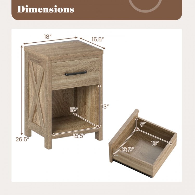 Nightstand with Drawer and Shelf-Natural