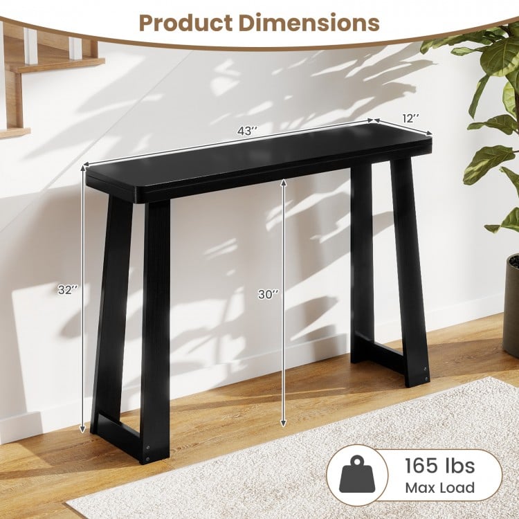 Solid Rubber Wood Console Table 43inch Narrow Entryway Table with Thick Tabletop and Stable Base-Black