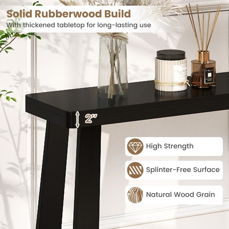 Solid Rubber Wood Console Table 43inch Narrow Entryway Table with Thick Tabletop and Stable Base-Black