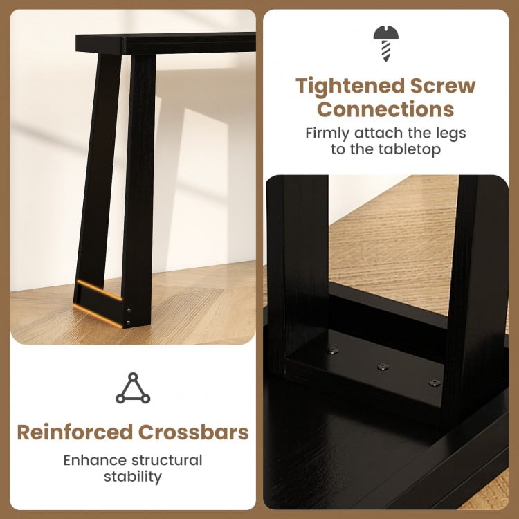 Solid Rubber Wood Console Table 43inch Narrow Entryway Table with Thick Tabletop and Stable Base-Black