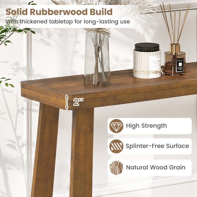 Solid Rubber Wood Console Table 43inch Narrow Entryway Table with Thick Tabletop and Stable Base-Walnut