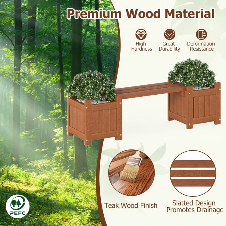 Solid Wood Flower Box Mini Outdoor Planter Boxes with Bench