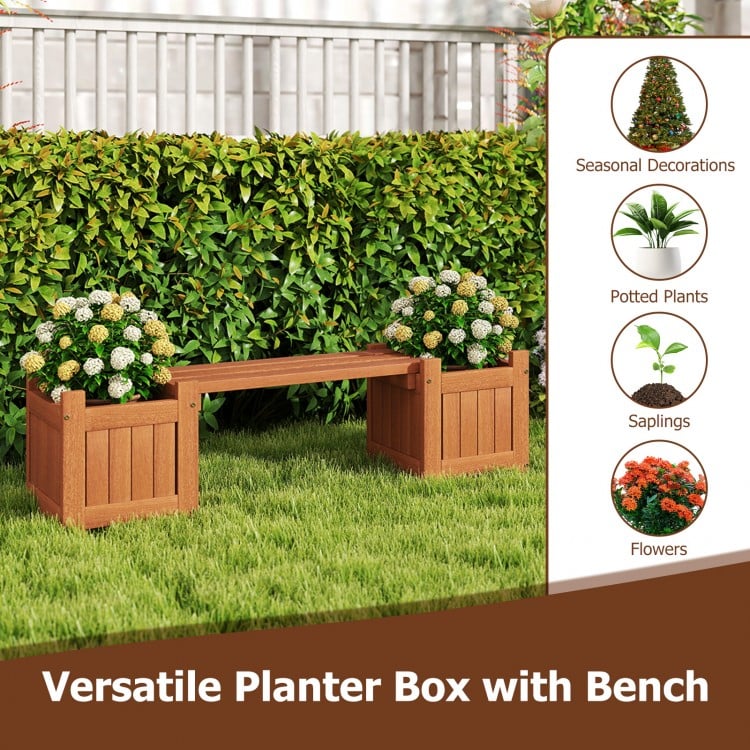 Solid Wood Flower Box Mini Outdoor Planter Boxes with Bench