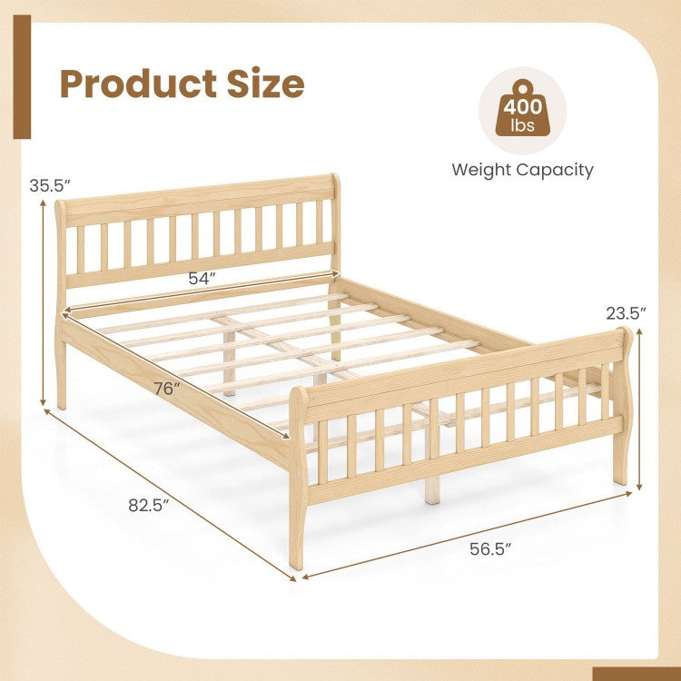 Solid Wood Platform Bed Frame with Slatted Headboard & Under-Bed Storage – Twin & Full, Natural/White