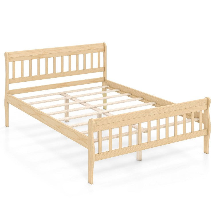 Solid Wood Platform Bed Frame with Slatted Headboard & Under-Bed Storage – Twin & Full, Natural/White